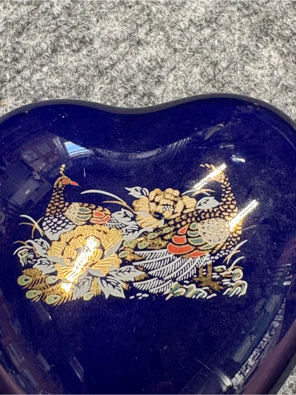 Heart-Shaped Trinket Box Hand Painted with Gold Accents Japan